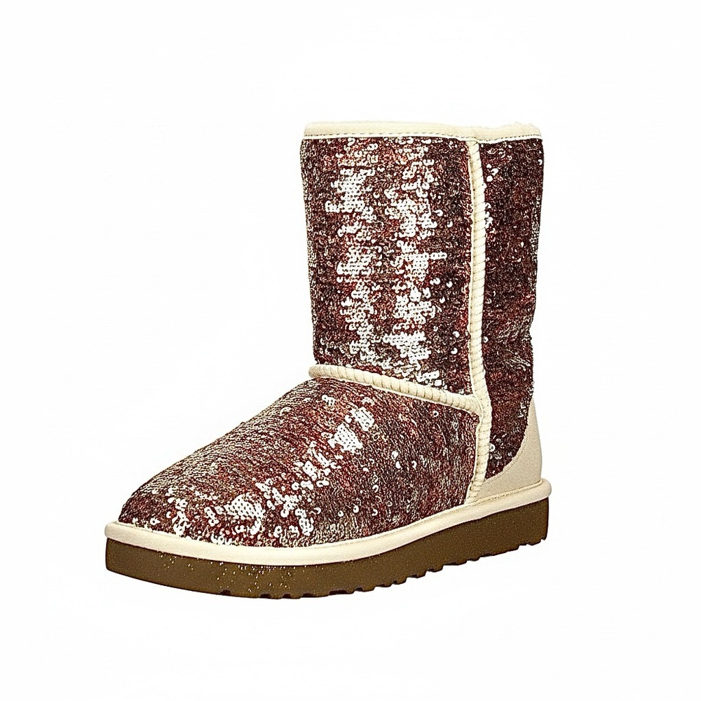 UGG Tricolor Sequin Shearling Ankle Boots Silver Bronze Gold 38